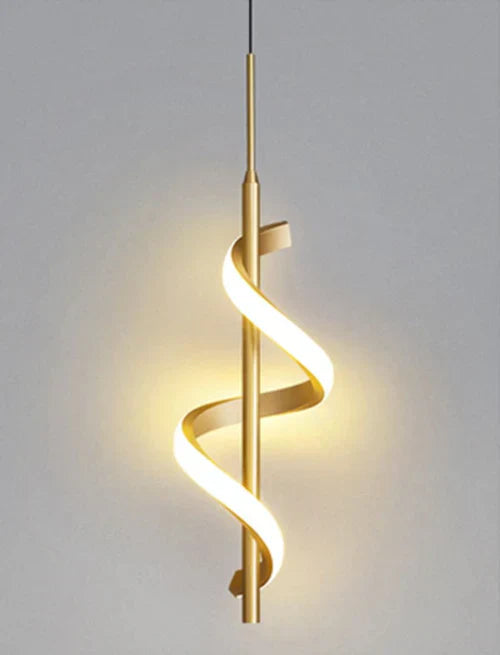 Lustre Pendente em Espiral Dourado de Led