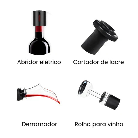 Abridor de Vinho Elétrico 4 em 1